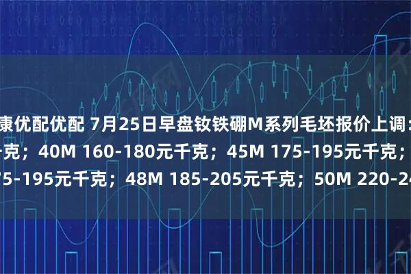 盛康优配优配 7月25日早盘钕铁硼M系列毛坯报价上调：35M 150-170元千克；40M 160-180元千克；45M 175-195元千克；48M 185-205元千克；50M 220-240元千克。